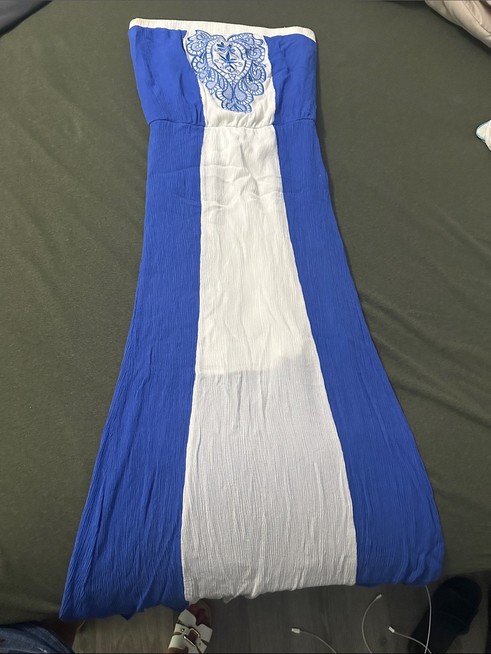 Marineblu Royal Blue and White Strapless Maxi Dressing